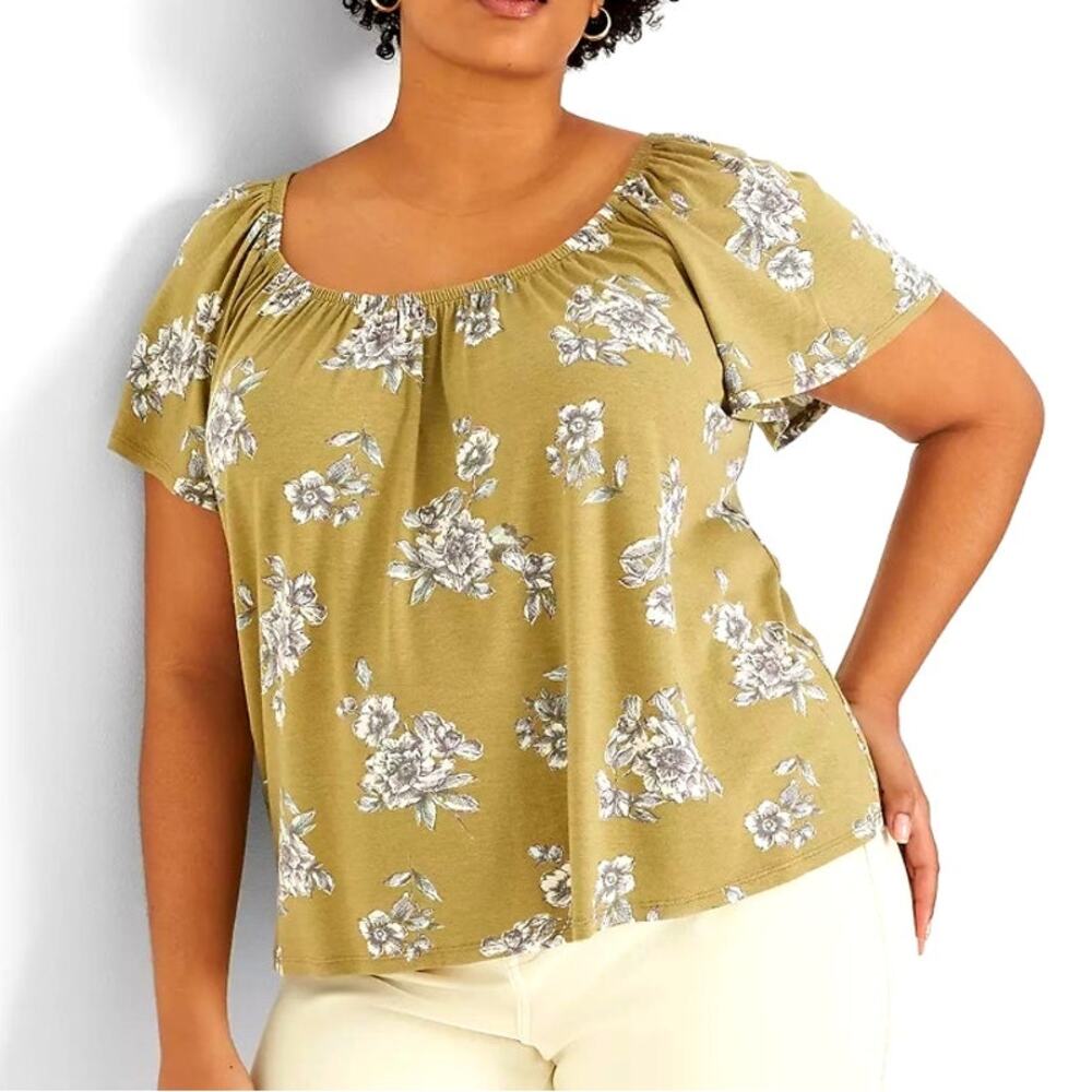 Lane Bryant Flutter Sleeve Top Womens 22/24 Femme Floral Square-Neck Knit 2X